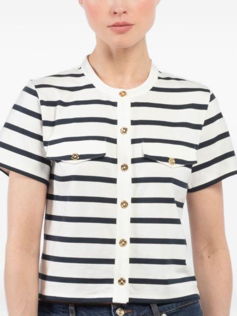 striped button-up T-shirt