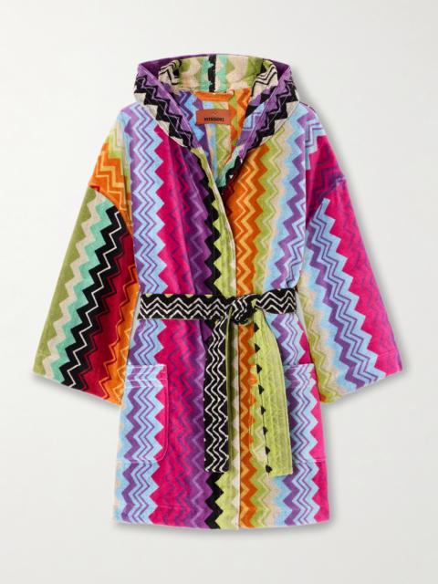 Giacomo Hooded Belted Striped Cotton-terry Robe