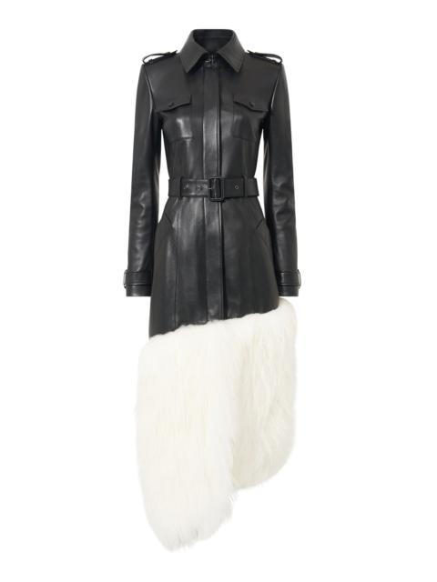 Isak Trench Coat in Black Soft Leather & Ivory Cashmere Shearling