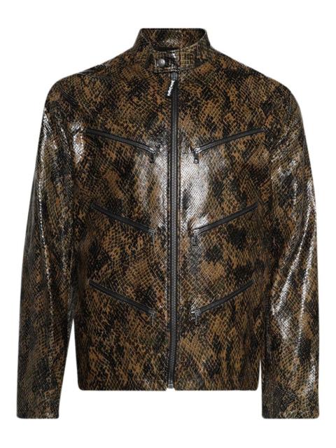 snake-print zip-up jacket
