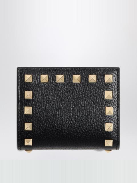 Rockstud compact wallet in black leather