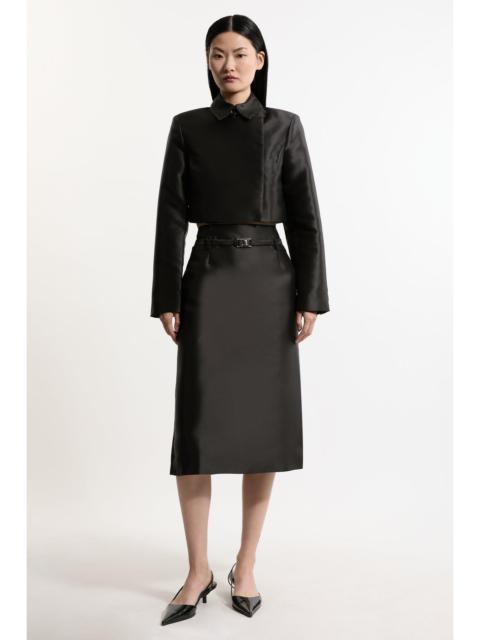 Satin Twill Belted Tailored Midi Skirt