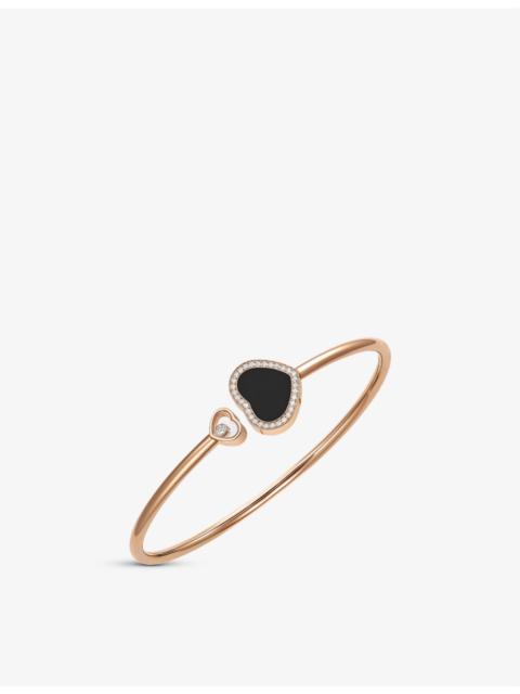 Happy Hearts 18ct rose-gold, 0.19ct round-cut diamond and onyx bangle bracelet