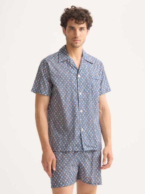 Men's Short Pajamas Cotton Batiste Blue Multicolor Diamond Print