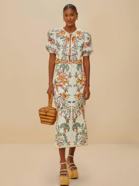 Off-White Delicate Forest Euroflax™ Premium Linen Midi Skirt