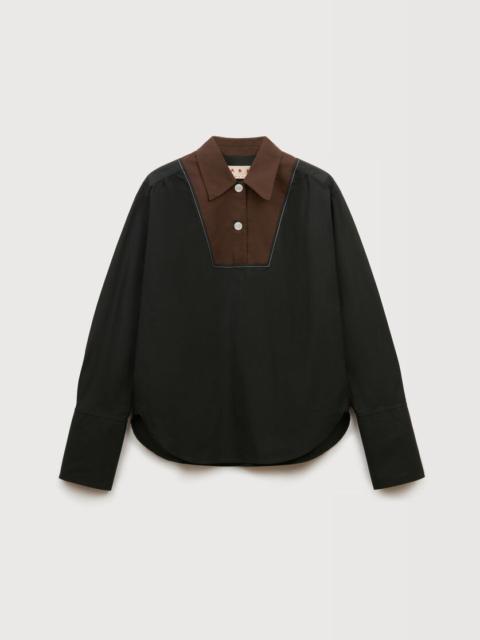 BLACK POPLIN SHIRT WITH CONTRAST BIB INSERT