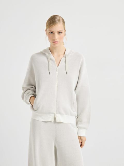 Cotton honeycomb stitch hooded jacquard cardigan