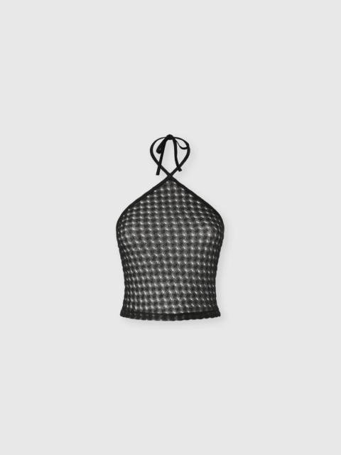 Top in lamé viscose with raschel workmanship and halter neckline