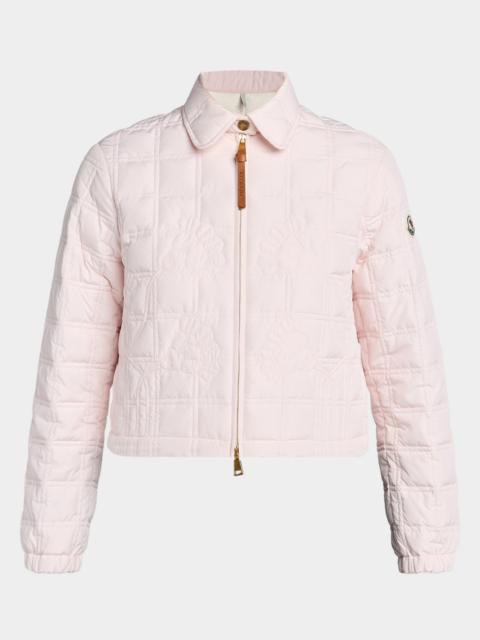 Floral-Quilted Cropped Down Jacket