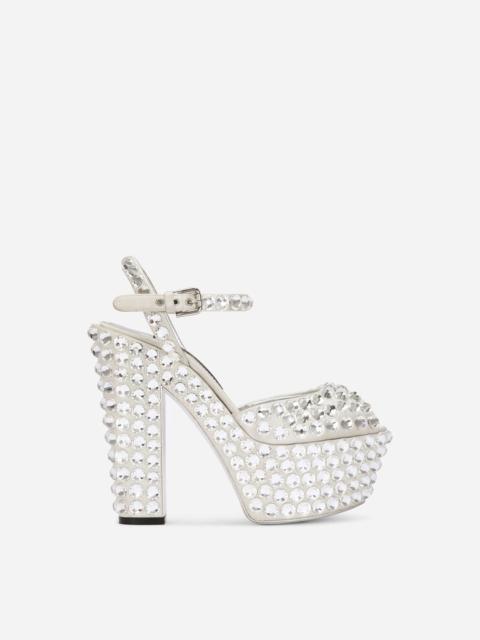 Satin platforms with fusible rhinestones