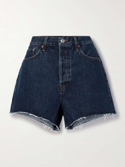'90s Low Slung frayed organic denim shorts Dark denim