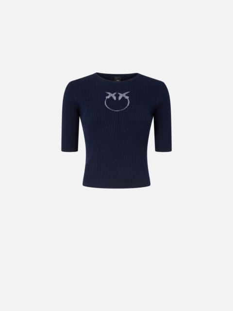 RIBBED SWEATER WITH TRANSPARENT LOVE BIRDS LOGO