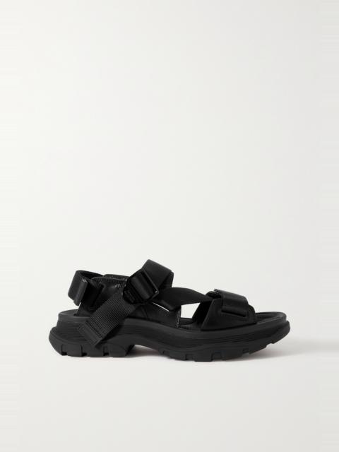 Buckled grosgrain and leather exaggerated-sole sandals