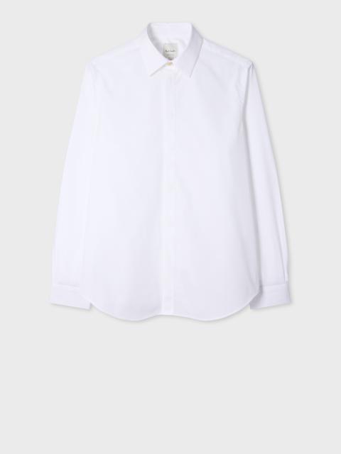 Slim-Fit White Cotton-Poplin Fly-Front Shirt