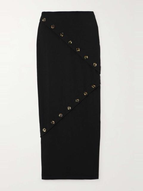 Button-embellished organic cotton-jersey maxi skirt