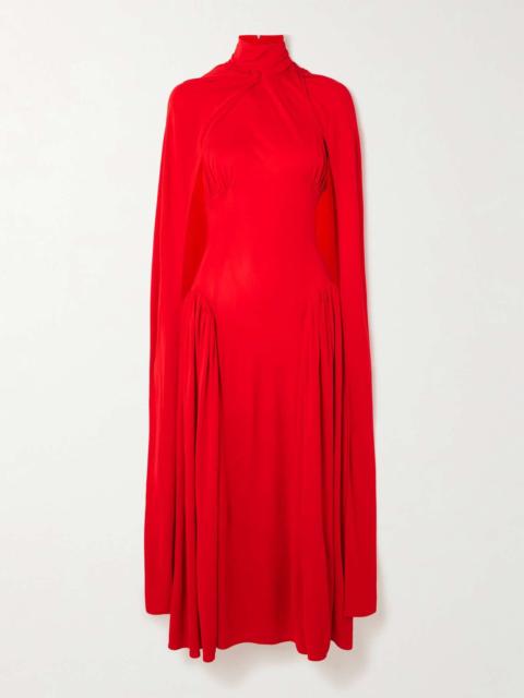 Rao cape-effect open-back gathered stretch-jersey midi dress