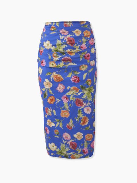 Poppy-Print Ruched Midi Skirt