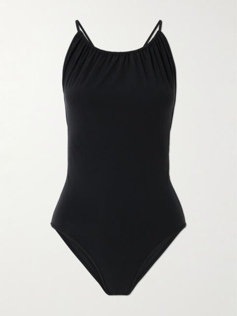 Gathered open-back swimsuit Black