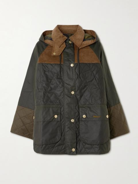 Imelda Hooded Corduroy-trimmed Waxed-cotton And Quilted Shell Jacket