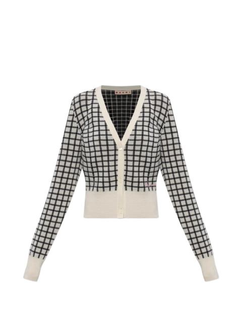 checked V-neck cardigan