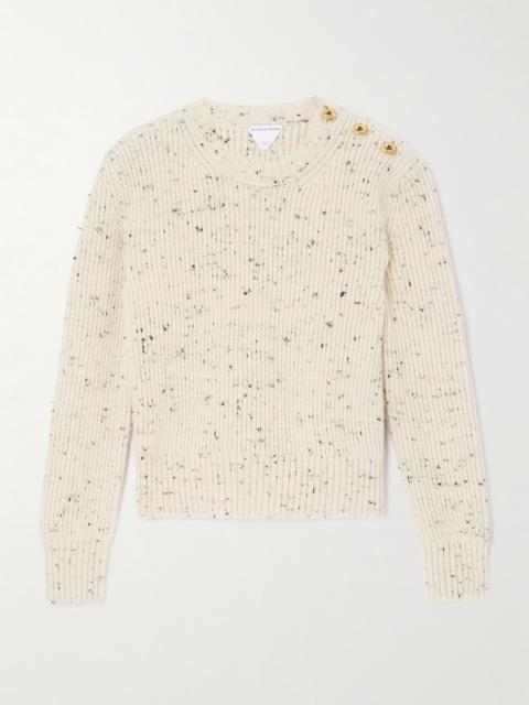 Button-detailed ribbed wool-blend sweater White