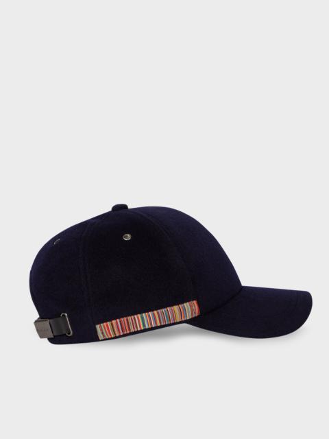 Navy 'Signature Stripe' Trim Wool Cap