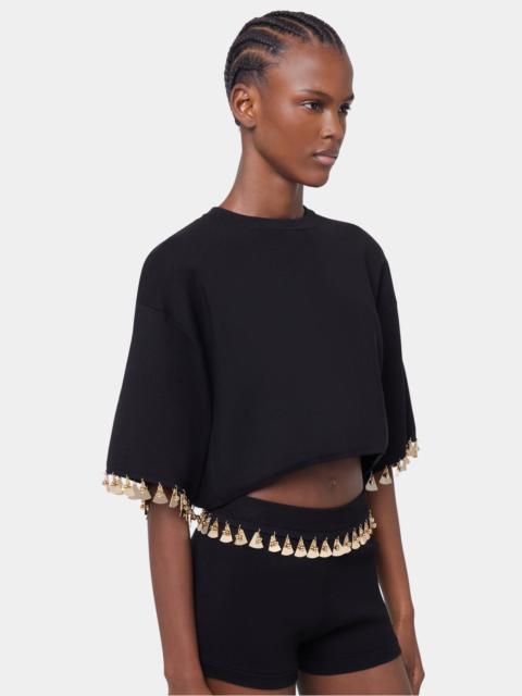 BLACK CROP JUMPER IN COTTON AND SILK KNIT