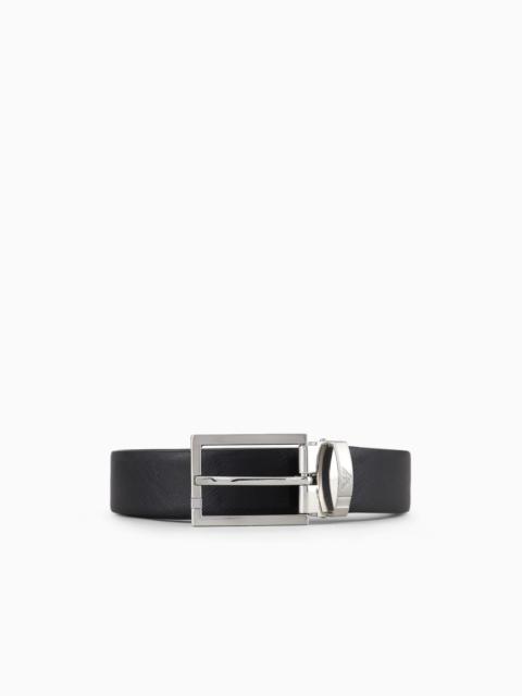 Reversible belt in two-tone leather with all-over embossed eagle