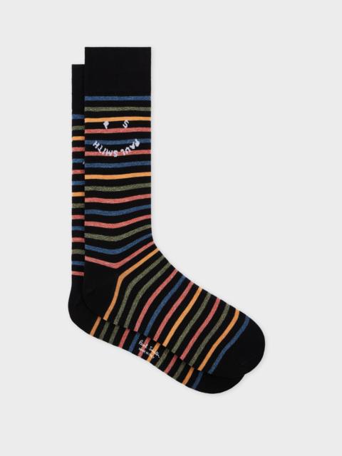 Black 'Happy' Stripe Socks