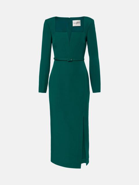 Belted wool and silk midi dress