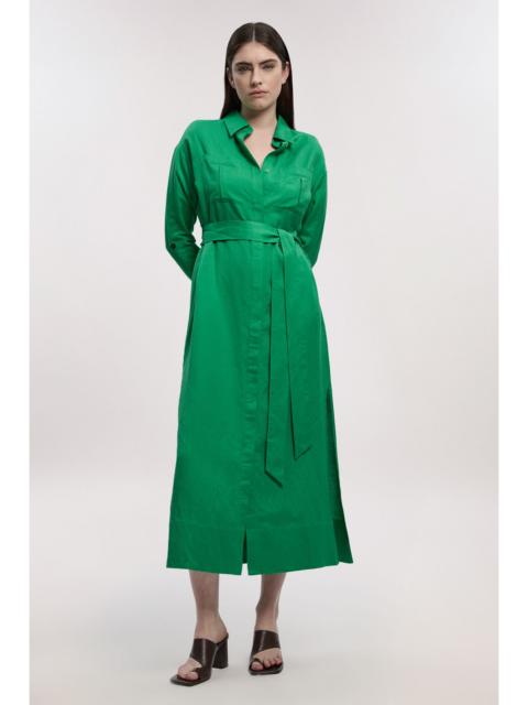 Viscose Linen Woven Belted Shirt Dress