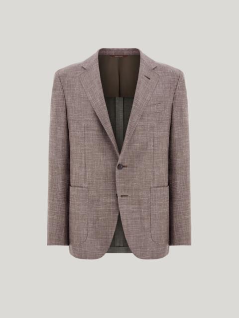 WALNUT WOOL, SILK AND LINEN BLEND MODERN-FIT JACKET WITH MATTING EFFECT