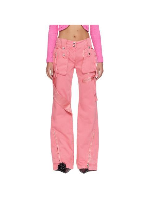 Pink Garment-Dyed Denim Cargo Pants