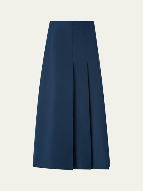 Pleated Ottoman Silk Midi A-Line Skirt