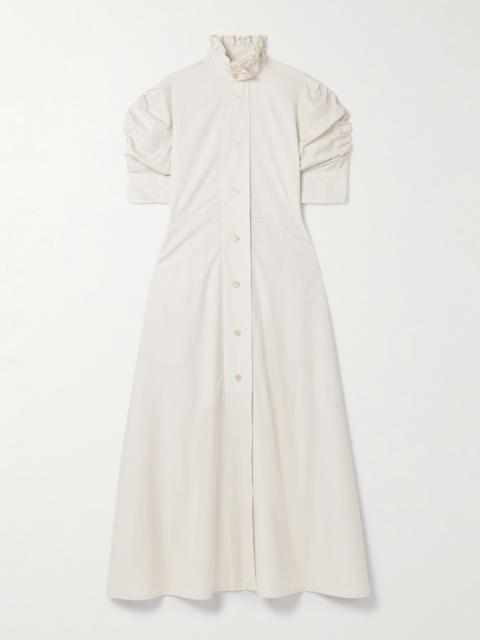 Venetia Ruffled Pinstriped Cotton-poplin Midi Dress