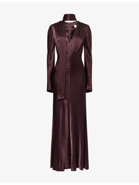 La Lune Plunge-Neck Satin Maxi Dress