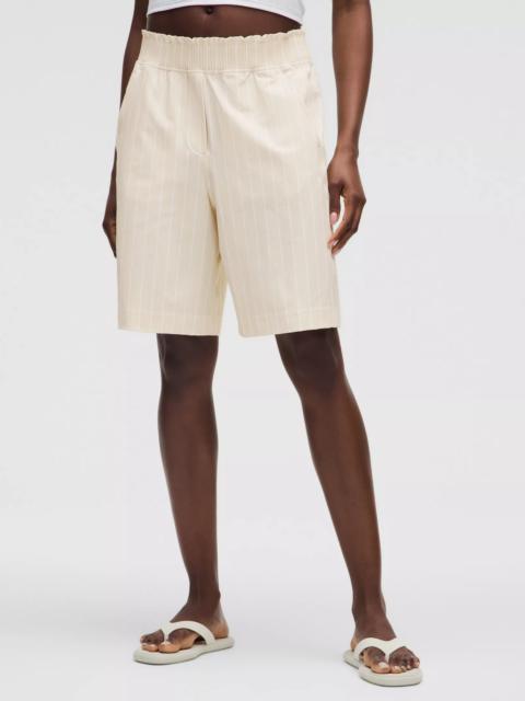 Stretch Woven Ruffle-Waist High-Rise Short 9"