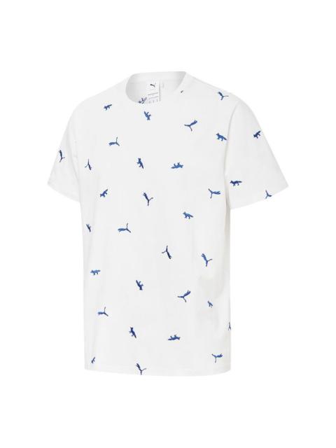 PUMA x Maison Kitsune Crossover Aop Tee Embroidered Logo Sports Round Neck Short Sleeve White 530436