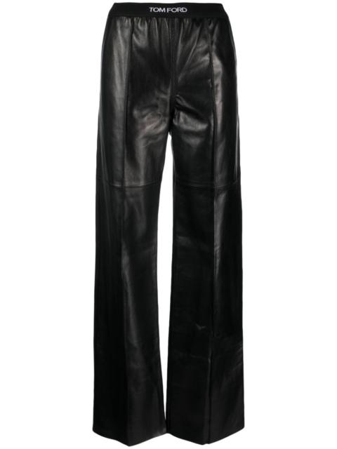 logo-waistband leather trousers