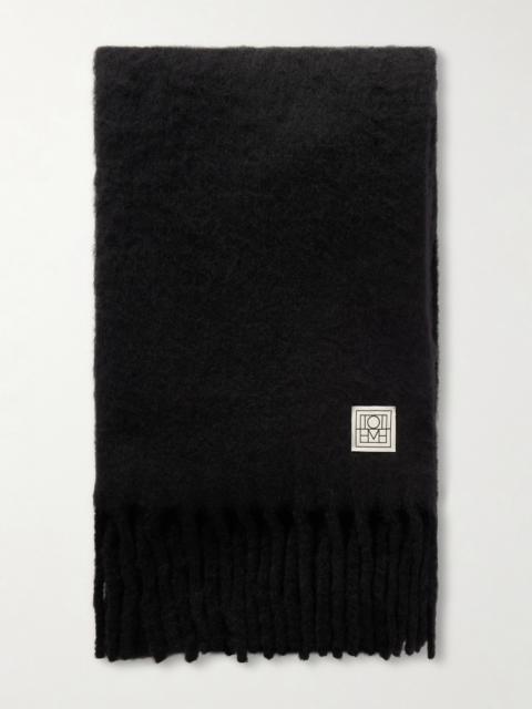 Fringed Appliquéd Brushed Alpaca-blend Scarf