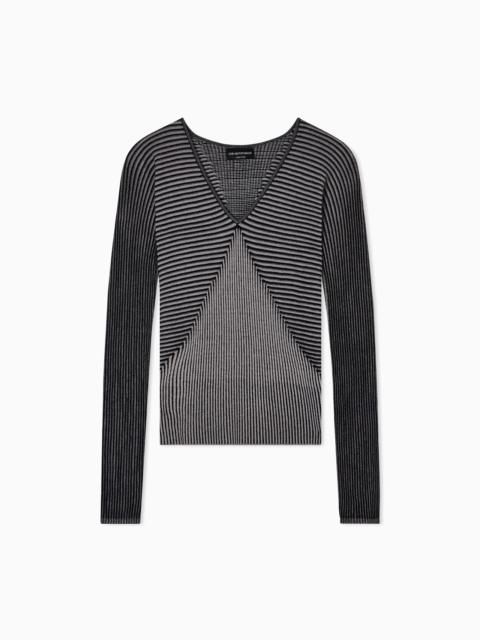 V-NECK JUMPER WITH STRIPED LINKS-STITCHED DETAILS
