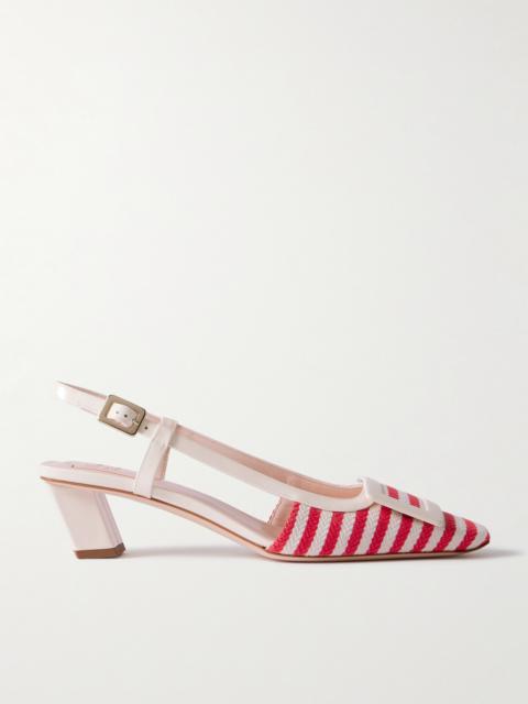 Belle Vivier 45 Patent-leather Trimmed Striped Canvas Slingback Pumps
