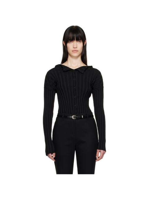 Black Ribbed Collarless Cardigan