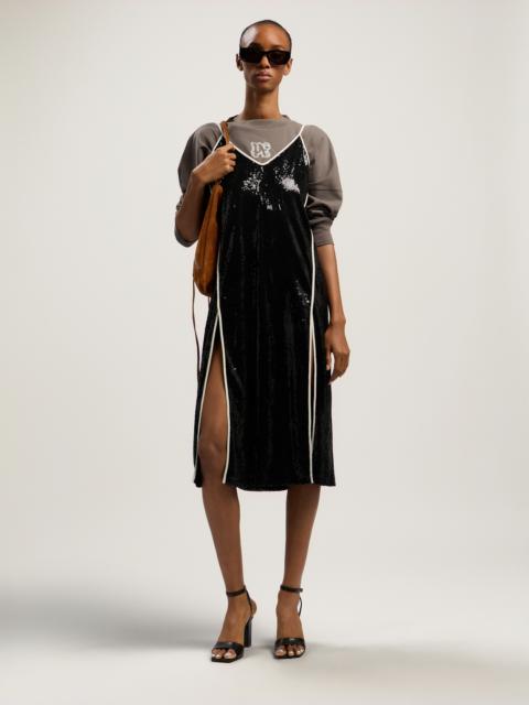 Curved Logo Sequin Slip Dress