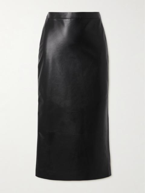 Paneled Leather Midi Skirt