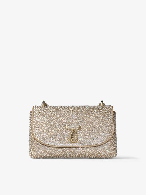 Curve Crossbody S
Gold Shimmer Suede Crossbody Bag with Hotfix Crystals