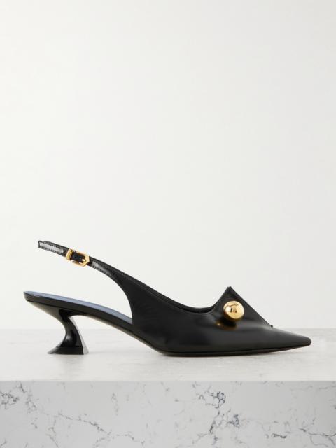 Piercing Embellished Glossed-leather Slingback Pumps