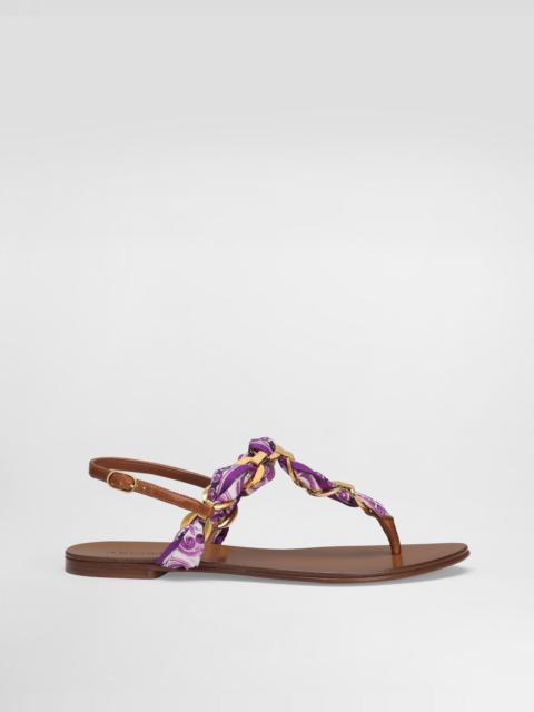 Majolica-print twill flip-flops