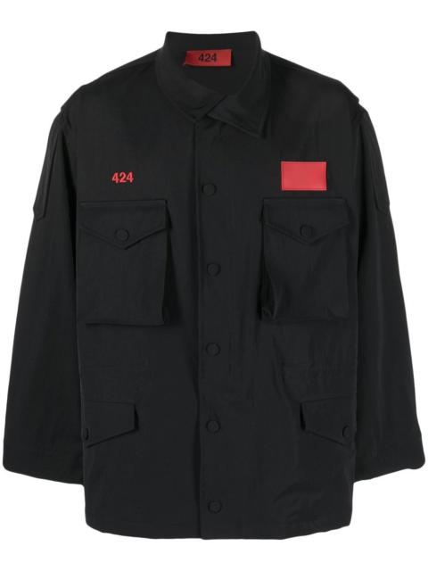 asymmetric logo-patch shirt jacket