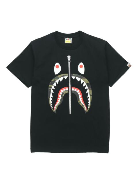 A Bathing Ape Half Zip Shark Face Tee 'Black Green' BAPE-SS18-020